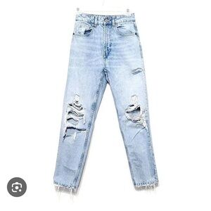 Zara High Rise Blue Jeans with Distressed Details